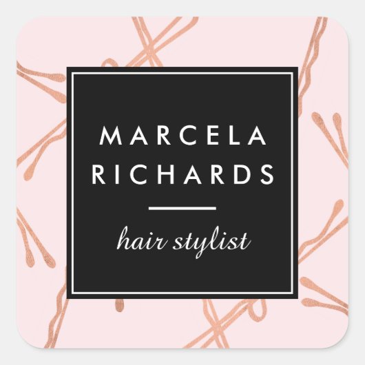 Chic Rose Gold Bobby Buttone Friseur Stylistische Quadratischer Aufkleber (Vorderseite)