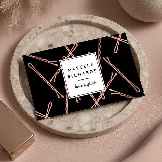 Chic Rose Gold Bobby Buttone Friseur Stylistische Visitenkarte