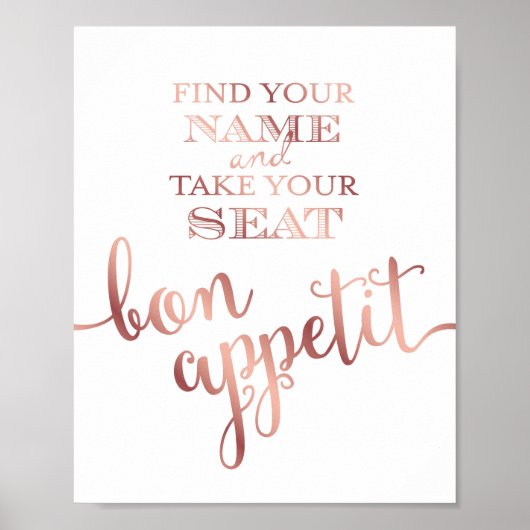 Chic Rose Gold BON APPETIT Sign Print Poster (Vorne)