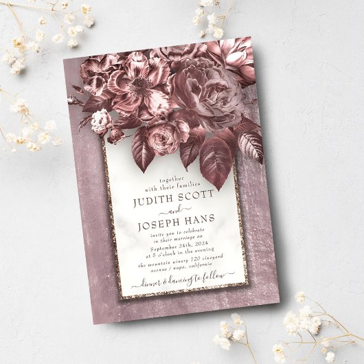Chic Rose Gold Bouquet Hochzeitsvorlage Einladung