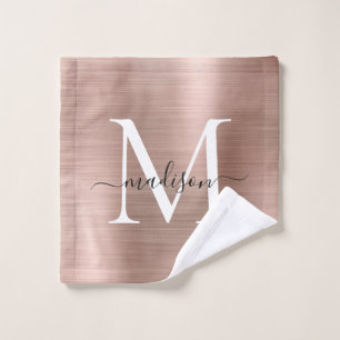 Chic Rose Gold Brushed Metal Monogram Girl Script Waschlappen
