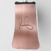Chic Rose Gold Brushed Metal Monogram Golf Headcover (Rotieren 90)