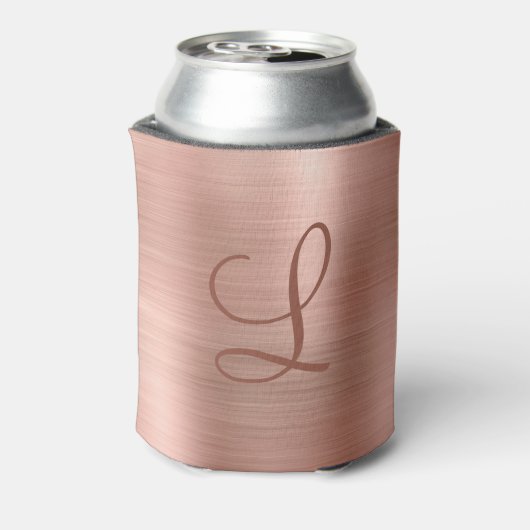 Chic Rose Gold Brushed Metal Monogram Initial Dosenkühler (Kanne Rückseite)