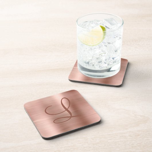 Chic Rose Gold Brushed Metal Monogram Initial Getränkeuntersetzer (Rechte Seite)