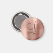 Chic Rose Gold Brushed Metal Monogram Initial Magnet (Vorderseite/Rückseite)