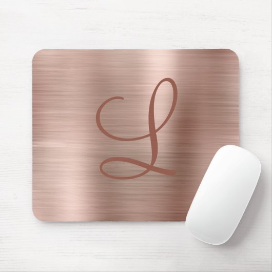 Chic Rose Gold Brushed Metal Monogram Initial Mousepad (Mit Mouse)