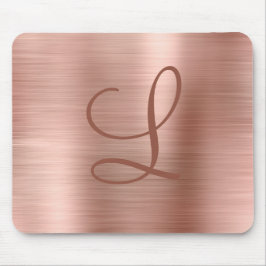Chic Rose Gold Brushed Metal Monogram Initial Mousepad