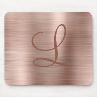Chic Rose Gold Brushed Metal Monogram Initial Mousepad