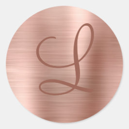 Chic Rose Gold Brushed Metal Monogram Initial Runder Aufkleber