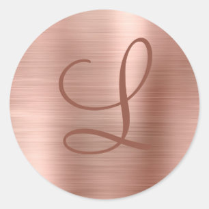 Chic Rose Gold Brushed Metal Monogram Initial Runder Aufkleber