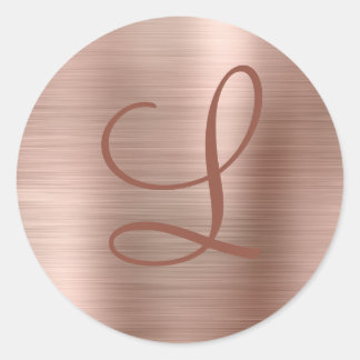Chic Rose Gold Brushed Metal Monogram Initial Runder Aufkleber