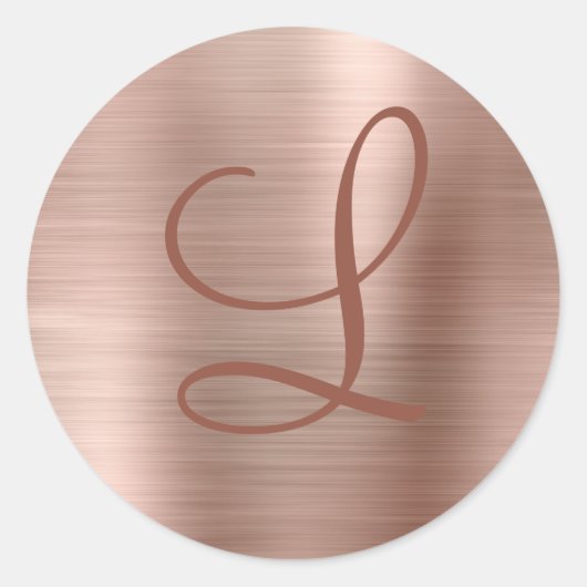 Chic Rose Gold Brushed Metal Monogram Initial Runder Aufkleber (Vorderseite)