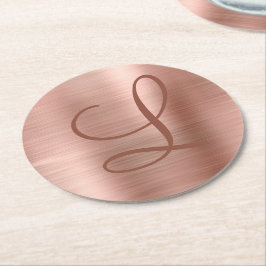 Chic Rose Gold Brushed Metal Monogram Initial Runder Pappuntersetzer