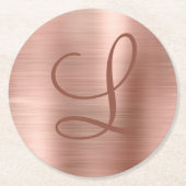 Chic Rose Gold Brushed Metal Monogram Initial Runder Pappuntersetzer (Vorderseite)