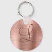 Chic Rose Gold Brushed Metal Monogram Initial Schlüsselanhänger (Vorderseite)