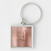 Chic Rose Gold Brushed Metal Monogram Initial Schlüsselanhänger (Vorne)