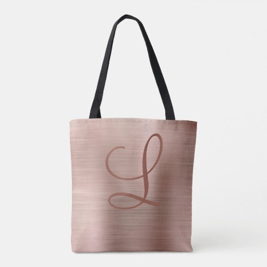 Chic Rose Gold Brushed Metal Monogram Initial Tasche (Rückseite)