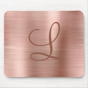 Chic Rose Gold Brushed Metal Monogram Mousepad
