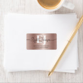 Chic Rose Gold Brushed Metal Script Name Monogram Adressaufkleber (Insitu)