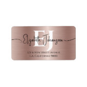 Chic Rose Gold Brushed Metal Script Name Monogram Adressaufkleber (Vorne)