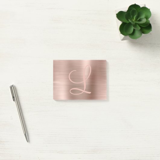 Chic Rose Gold Brushed Metallic Monogram Script Post-it Klebezettel (Büro)