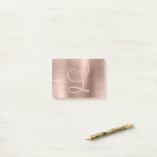 Chic Rose Gold Brushed Metallic Monogram Script Post-it Klebezettel (Auf Schreibtisch)