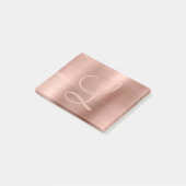 Chic Rose Gold Brushed Metallic Monogram Script Post-it Klebezettel (angewinkelt)