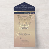 Chic Rose Gold Butterfly Wedding All In One Einladung (Innen Boden)