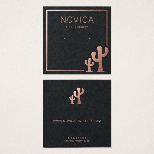 Chic Rose Gold Cactus Earring Display Card (Vorne & Hinten)