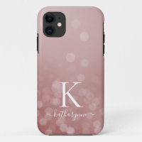Chic Rose Gold Champagne Sparkle Bokeh Monogram