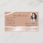 Chic Rose Gold Corvell Curved Lines Monogram Foto Visitenkarte (Rückseite)