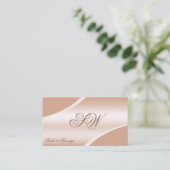 Chic Rose Gold Corvell Curved Lines Monogram Foto Visitenkarte (Stehend Vorderseite)