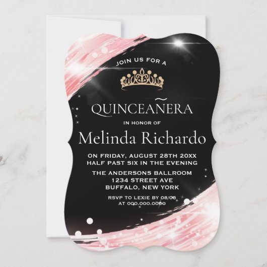 Chic Rose Gold Crown Quinceanera Party Einladung (Vorderseite)