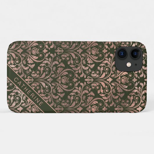 Chic Rose Gold Damask Personalisierter Name Case-Mate iPhone Hülle (Rückseite (Horizontal))