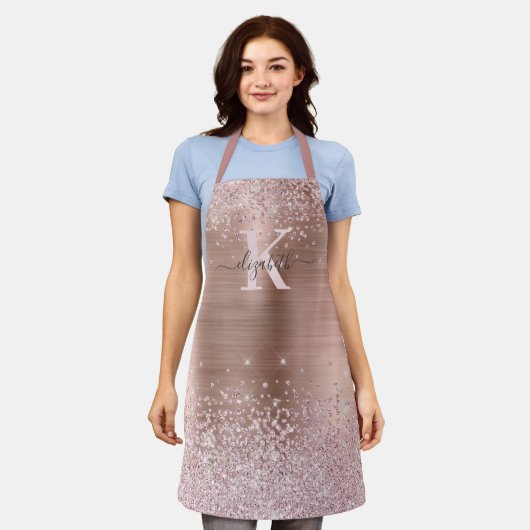 Chic Rose Gold Diamond Glitzer Mit Monogramm Schürze (Getragen)