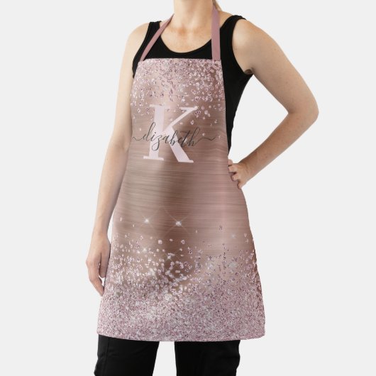 Chic Rose Gold Diamond Glitzer Mit Monogramm Schürze (InSitu)