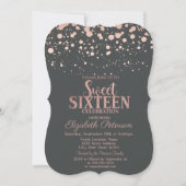 Chic Rose Gold Dots Gray Sweet 16 Einladung (Vorderseite)