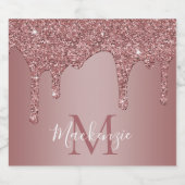 Chic Rose Gold Drilling Glitzer Monogram Alkoholflaschenetikett (Einzelnes Label)