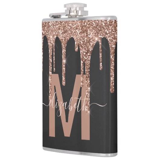 Chic Rose Gold Drilling Glitzer Monogram Name Flachmann (Links)