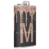 Chic Rose Gold Drilling Glitzer Monogram Name Flachmann (Rechts)