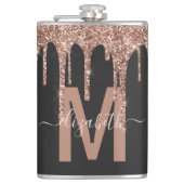 Chic Rose Gold Drilling Glitzer Monogram Name Flachmann (Vorderseite)