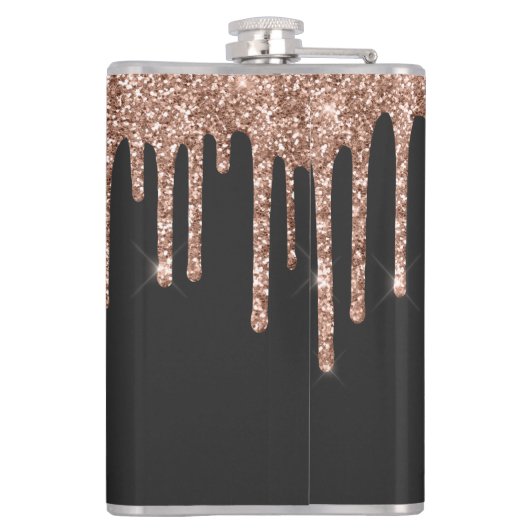 Chic Rose Gold Drilling Glitzer Monogram Name Flachmann (Rückseite)