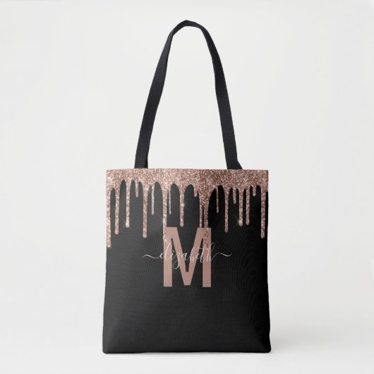 Chic Rose Gold Drilling Glitzer Monogram Name Tasche (Vorderseite)