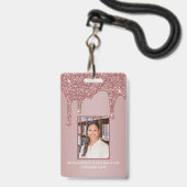 Chic Rose Gold Drilling Sparkle Glitzer Monogram Ausweis (Front with Lanyard)