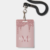 Chic Rose Gold Drilling Sparkle Glitzer Monogram Ausweis (Back with Lanyard)