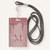 Chic Rose Gold Drilling Sparkle Glitzer Monogram Ausweis (Rückseite mit Schlüsselband)