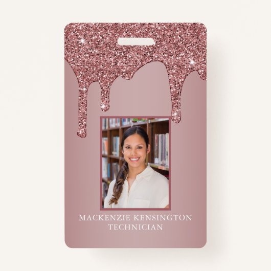 Chic Rose Gold Drilling Sparkle Glitzer Monogram Ausweis (Vorderseite)