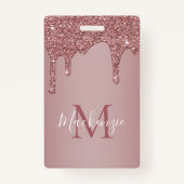 Chic Rose Gold Drilling Sparkle Glitzer Monogram Ausweis (Rückseite)