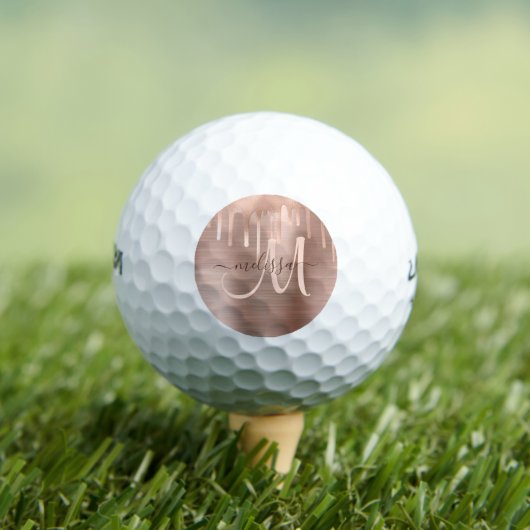 Chic Rose Gold Dripping Brushed Metal Blush Script Golfball (Insitu T-Shirt)
