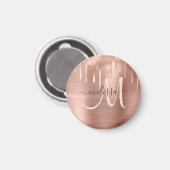 Chic Rose Gold Dripping Brushed Metal Blush Script Magnet (Vorderseite/Rückseite)